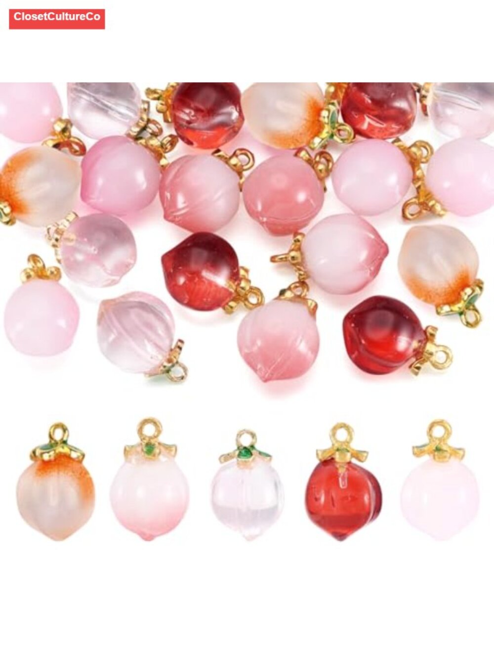 20pc Glass Peach Charms Pendants with Golden Findings for DIY Jewelry Making